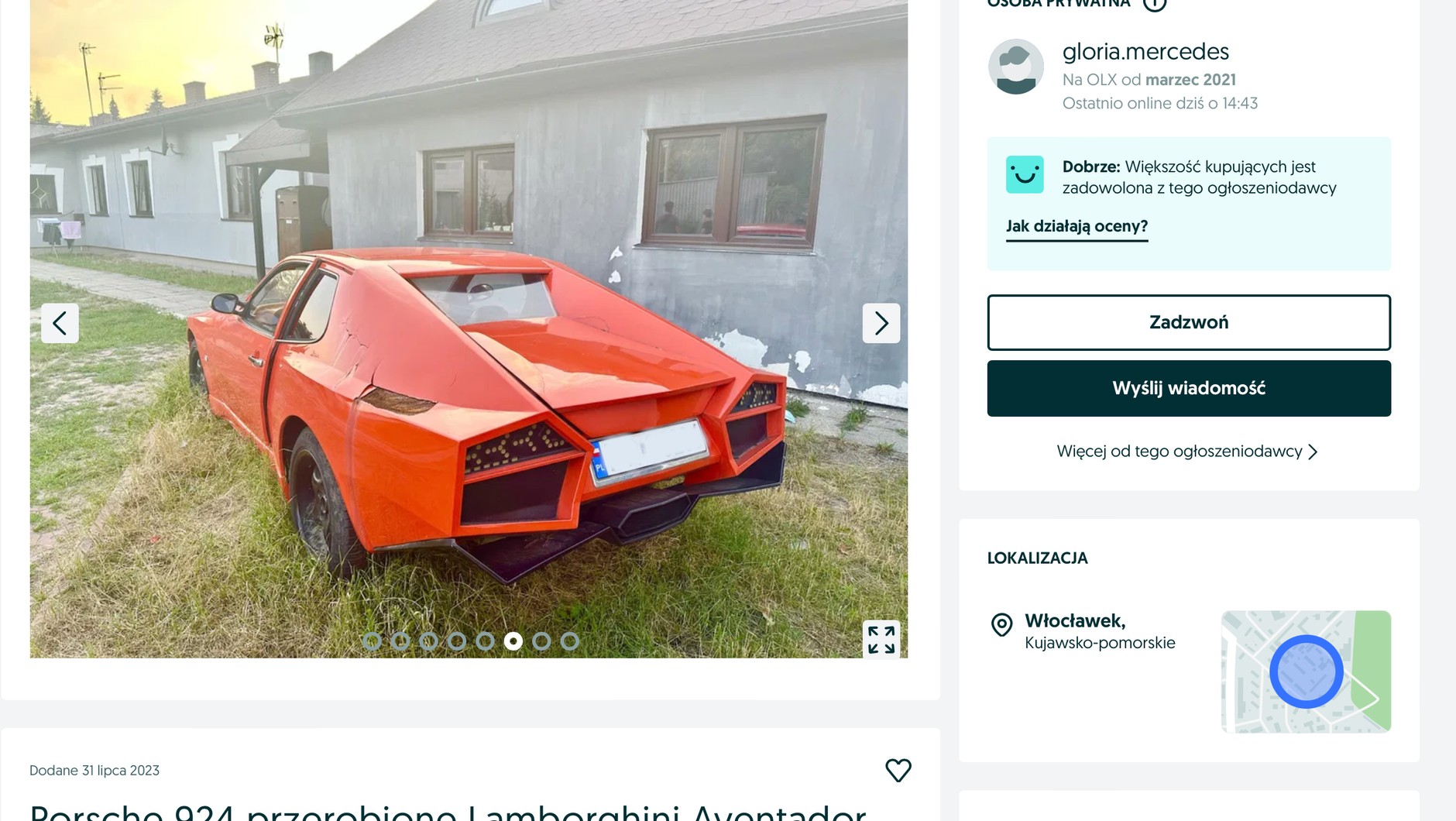 Słynna "repliczka Lambordżini" znów na sprzedaż. Screen z ogłoszenia