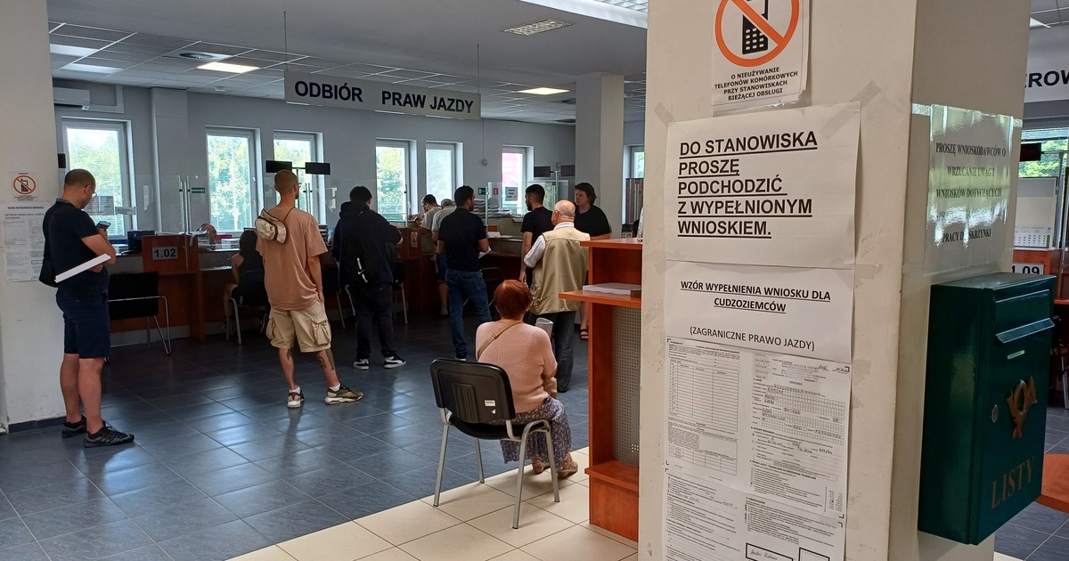 Kolejka w urzędzie do odbioru nowego prawa jazdy