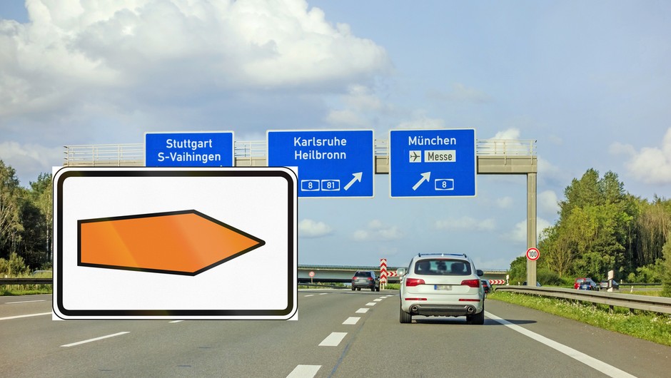 Na niemieckich autostradach można spotkać "strzałkę objazdową". Warto wiedzieć, co ona oznacza