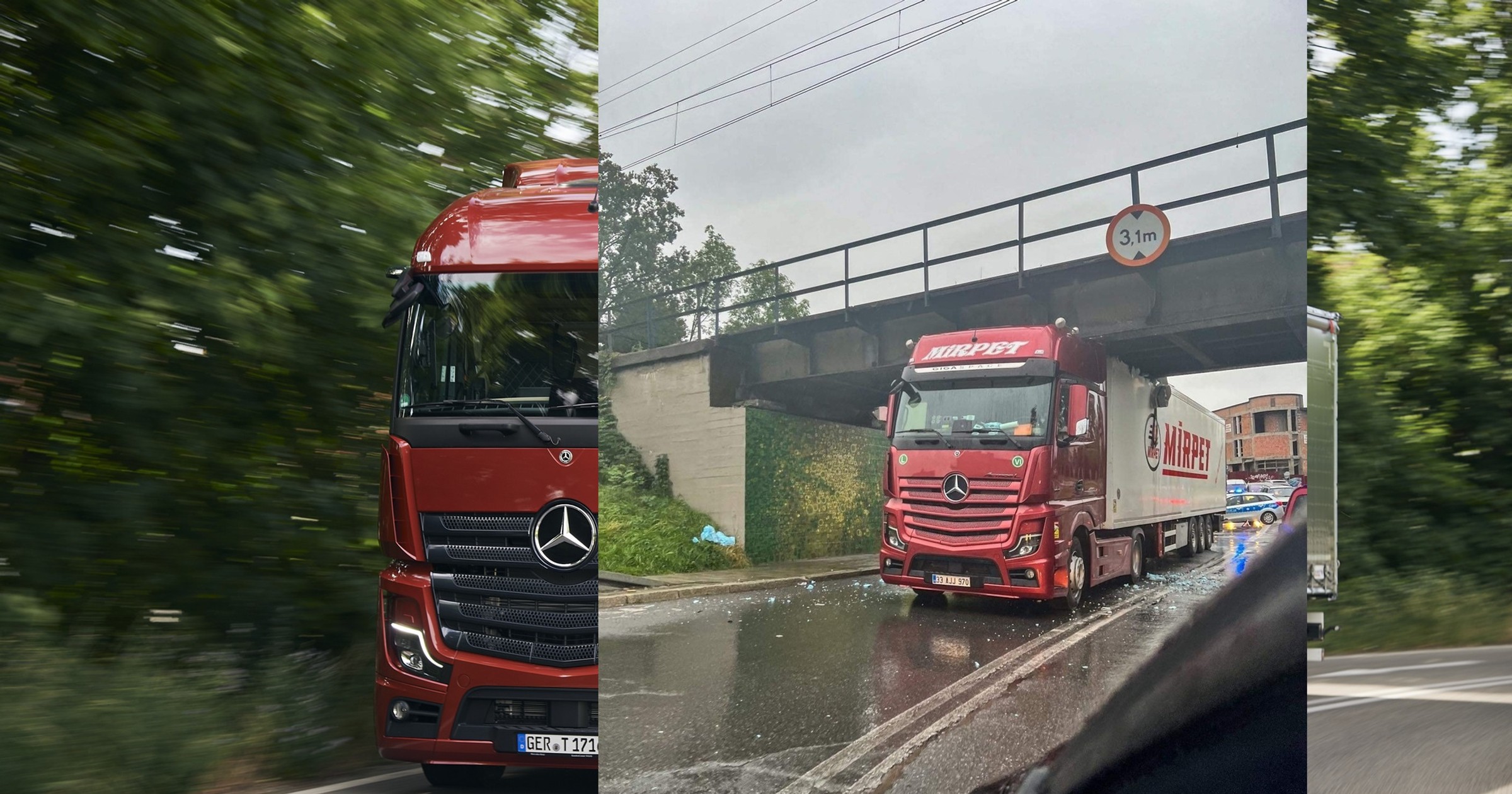 Kierowca TIR-a nie zmieścił się pod wiaduktem