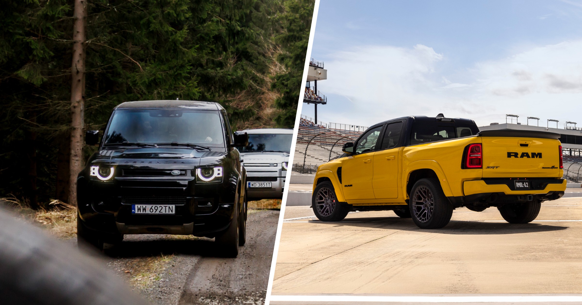Land Rover Defender i Ram 1500 Rumble Bee SRT
