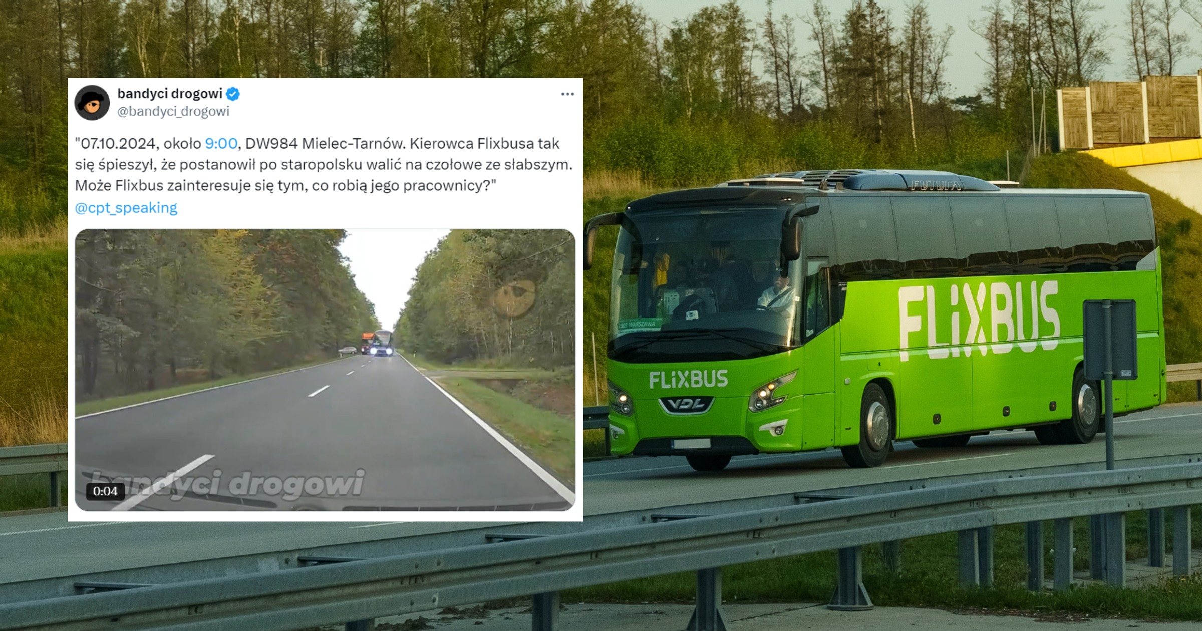 Kierowca FlixBusa wyprzedzał w niebezpieczny sposób. Jest komentarz firmy (fot. screen: x.com/bandyci_drogowi)