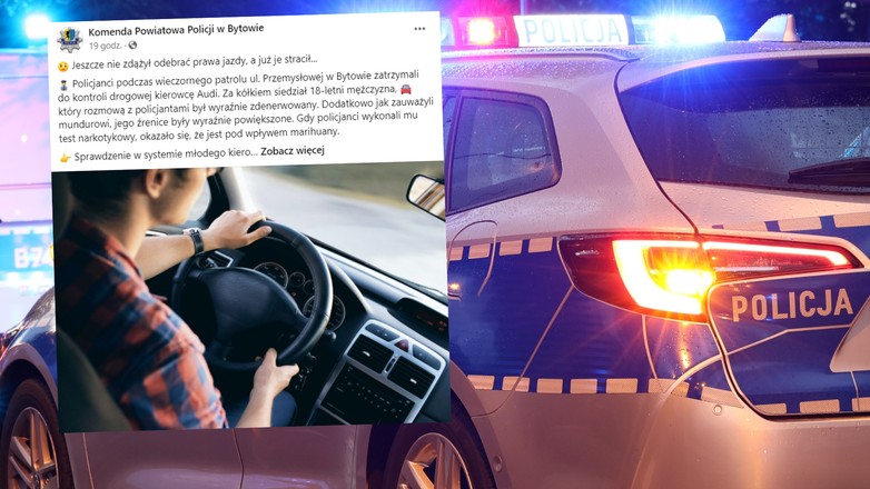 Nie zdążył odebrać prawa jazdy, a już je stracił (fot. screen: facbook.com/@policjabytow)