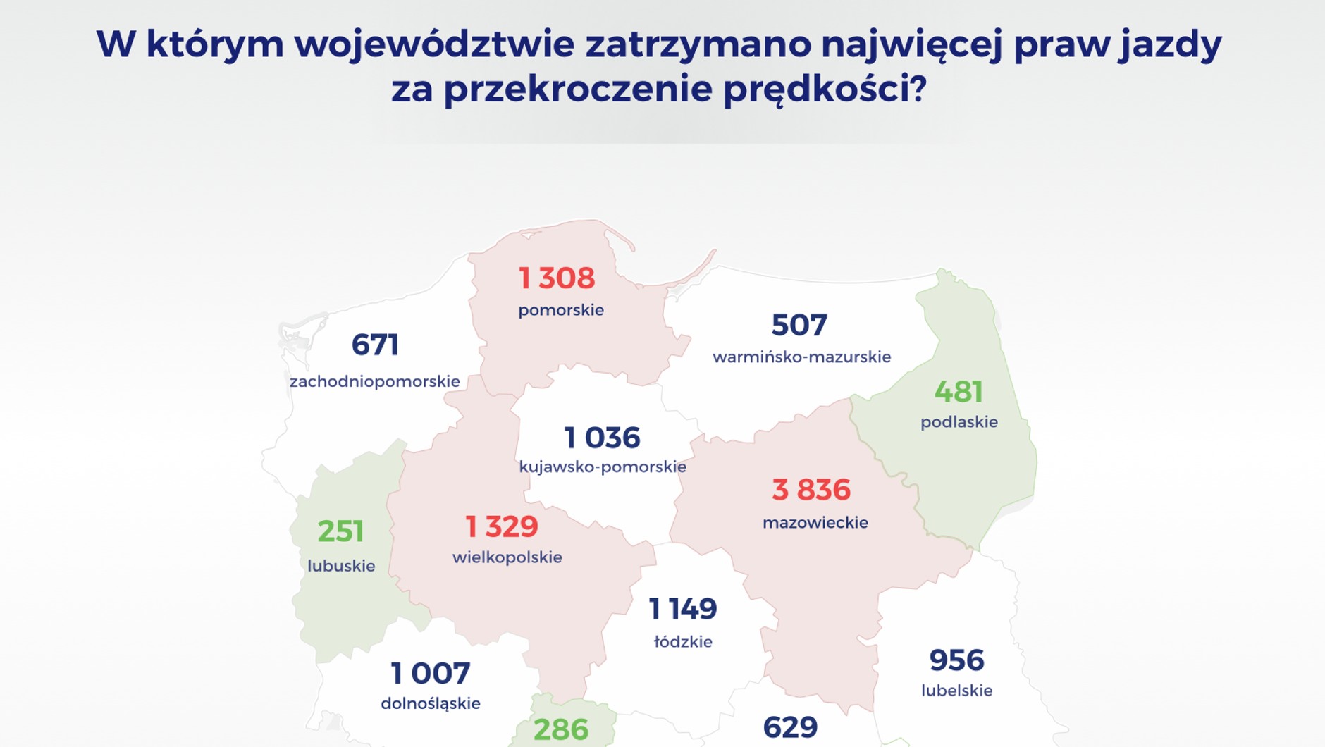 Zatrzymane prawa jazdy - podział na województwa