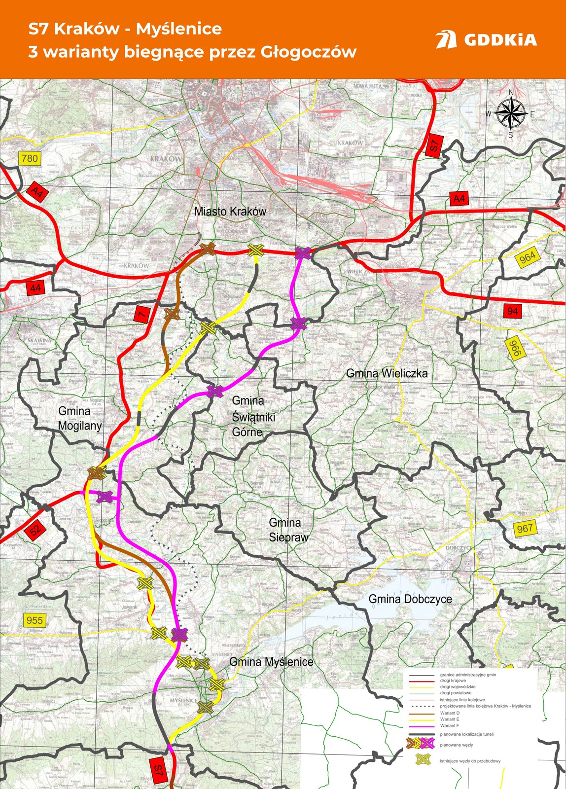 S7 Kraków-Myślenice. Warianty D, E i F