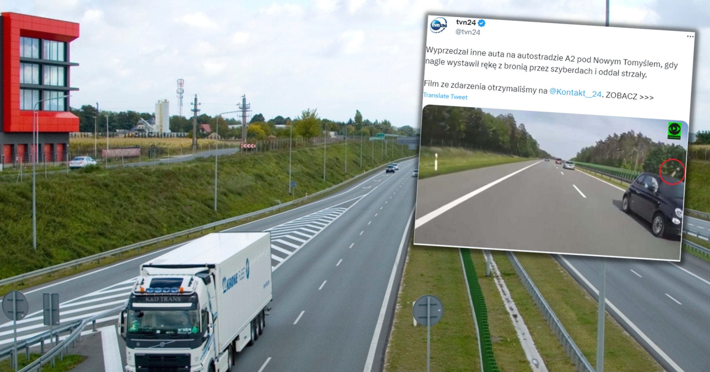 Wyciągnął pistolet w czasie jazdy (fot. Twitter/TVN24)