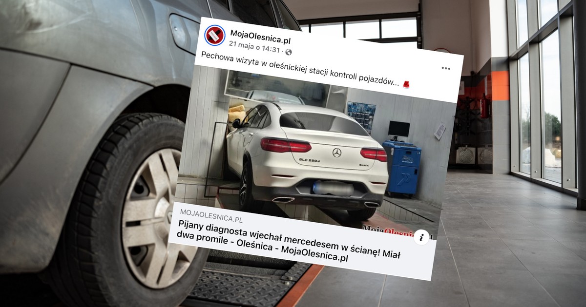 Pijany diagnosta rozbił auto na stacji