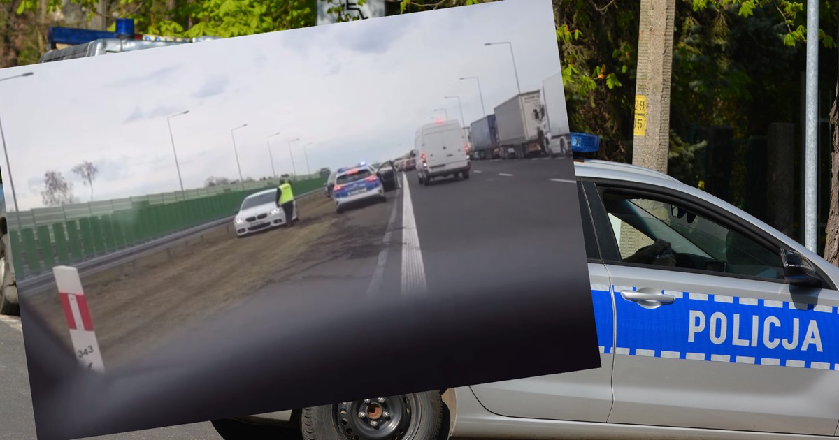 Policja zatrzymuje kierowcę BMW jadącego pod prąd pasem zieleni (fot. zzcder/stremable.com)