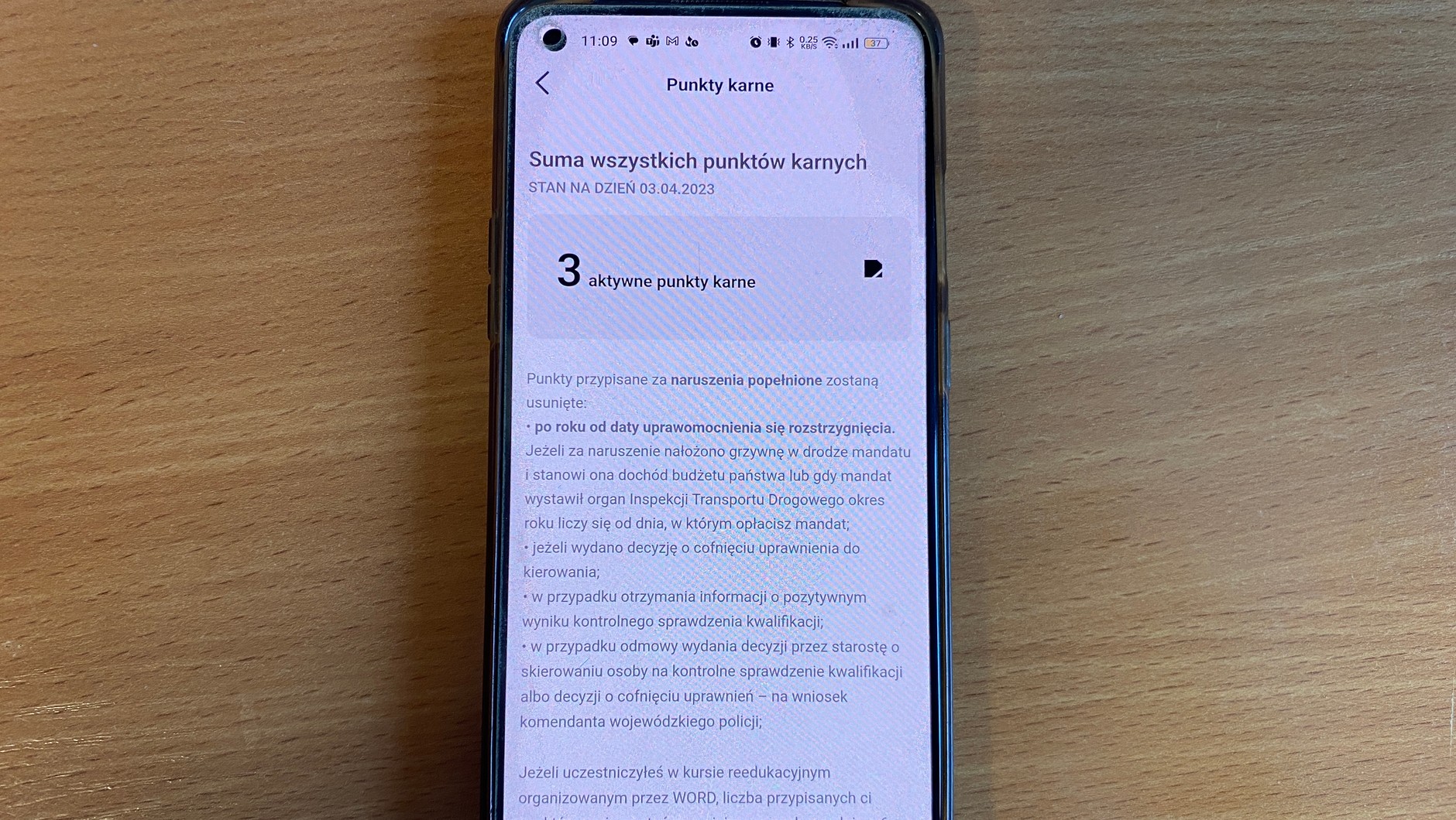 Liczba punktów karnych w aplikacji mObywatel
