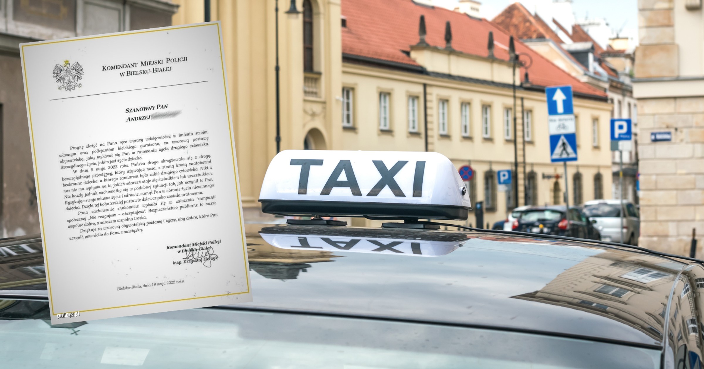 Bohaterski taksówkarz z Bielska-Białej dostał specjalne podziękowania od tamtejszych policjantów (fot. policja.pl)