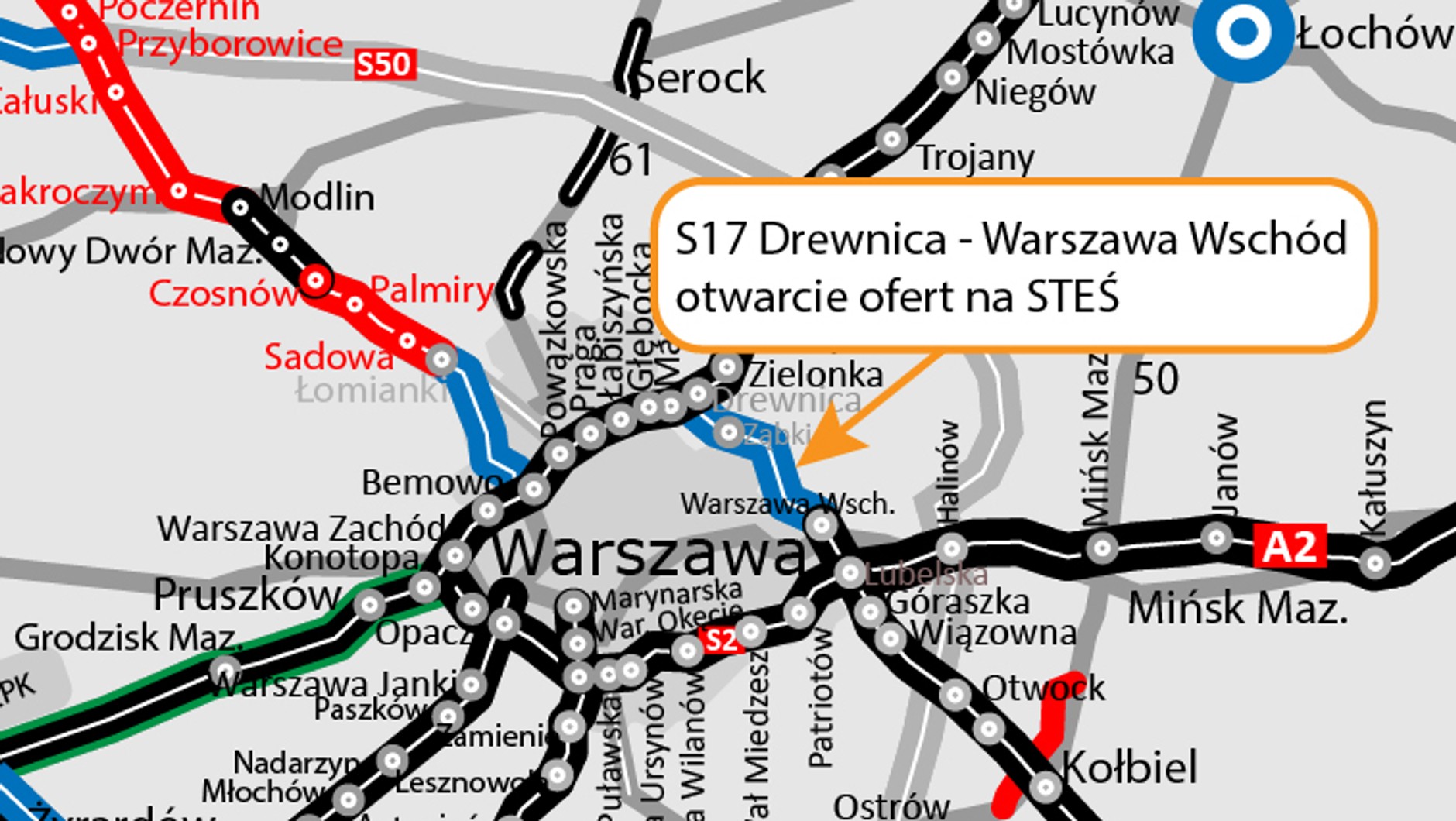 Droga S17 Wschodnia Obwodnica Warszawy - mapa
