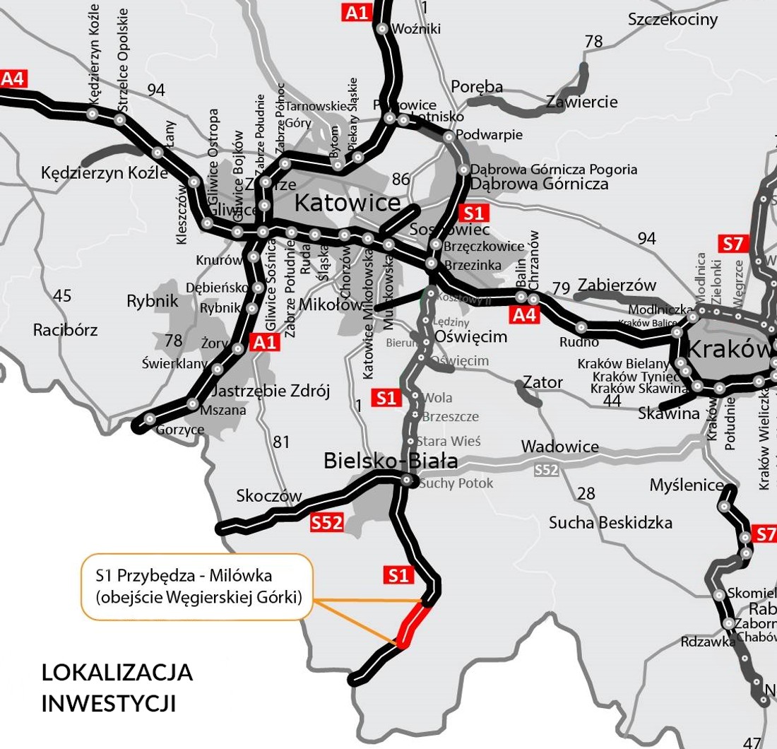 Trasa S1 Przybędza — Milówka. Mapa