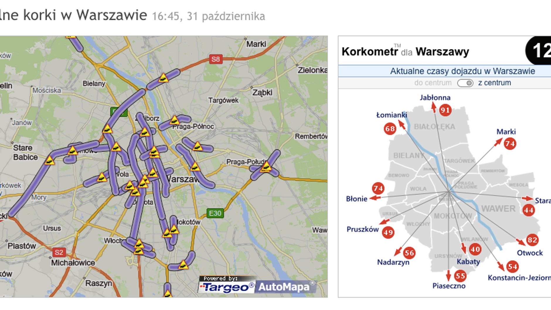 Korki w środę 31 października w Warszawie - tuż przed dniem Wszystkich Świętych
