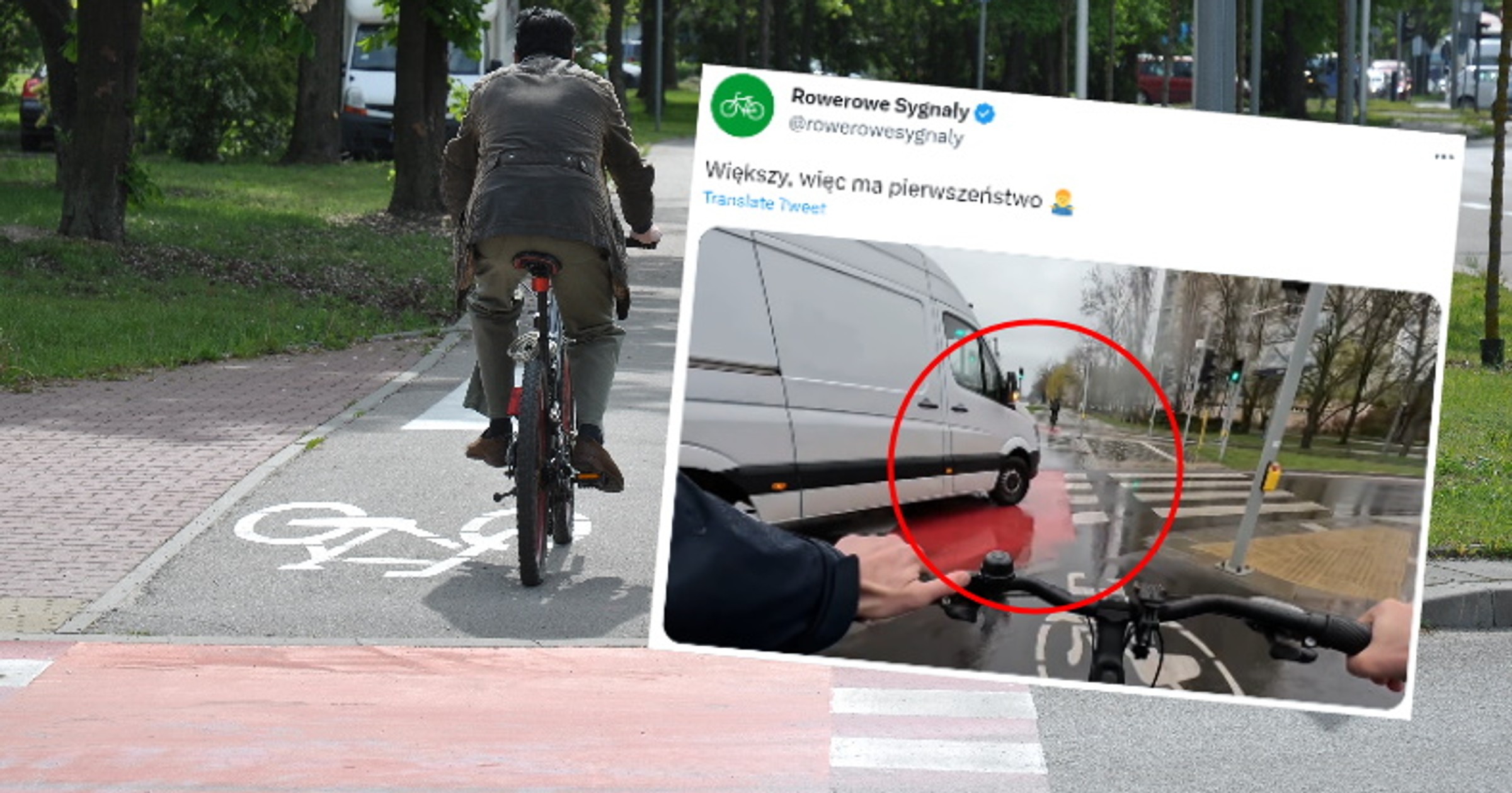 To nagranie podzieliło internautów. "Prawa fizyki są ponad przepisem" (Screen: Twitter/rowerowesygnaly)