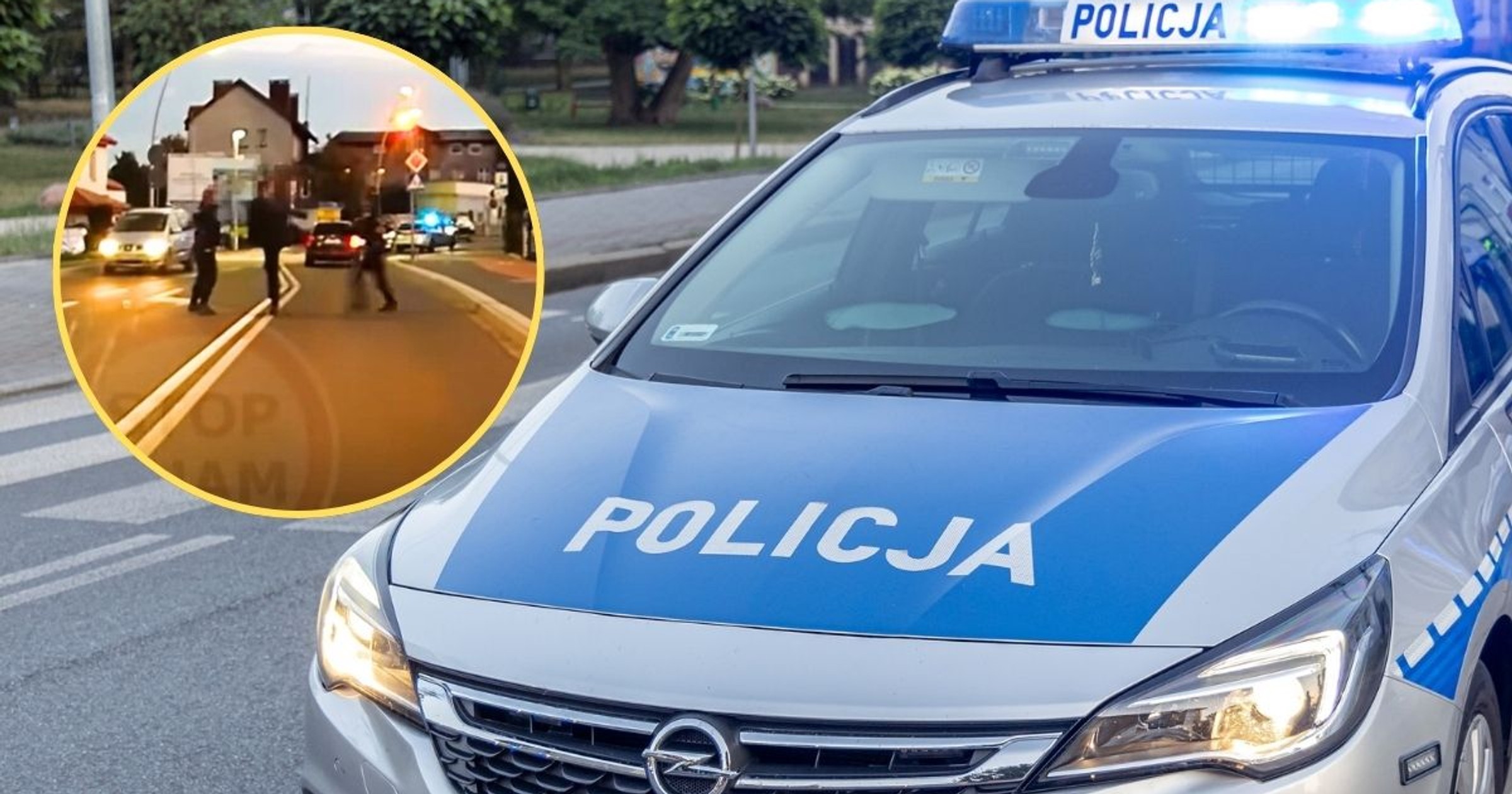 Bił się z policjantami na środku drogi. "Jeszcze na auto nam wleci" (Screen: YouTube/@STOPCHAM)