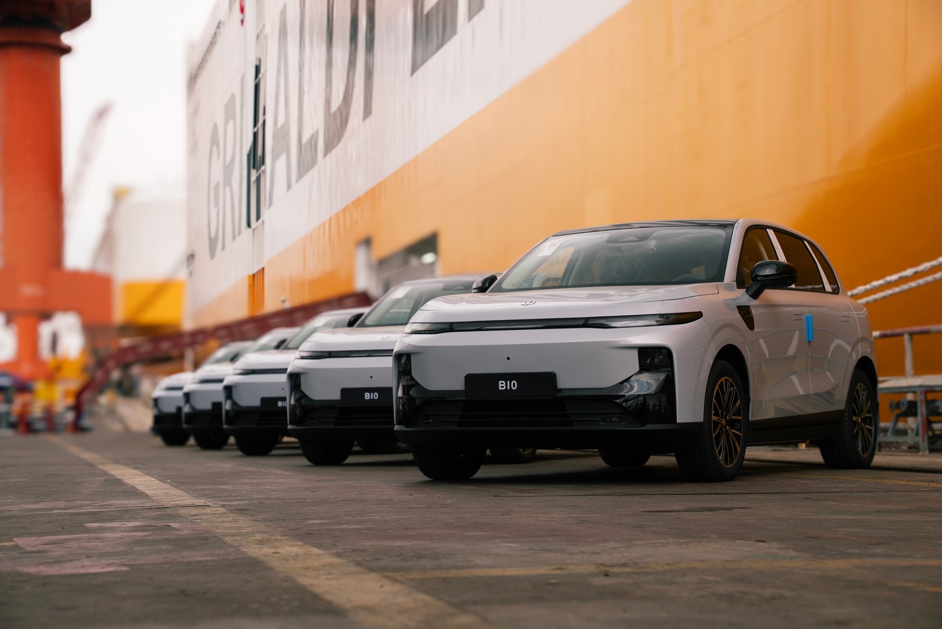 Samochody Leapmotor B10 podczas załadunku na statek