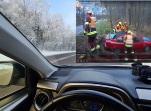 Uwaga na czarny lód na drogach! Kierująca nie opanowała auta
