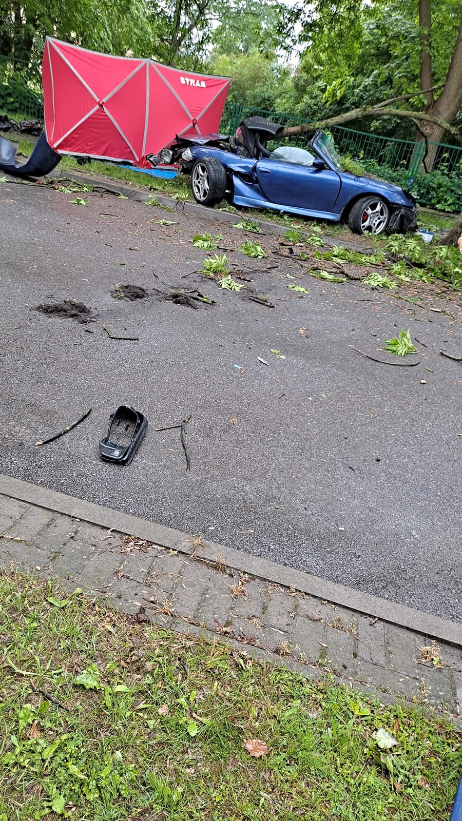 Uderzył Porsche w drzewo. Siła była tak duża, że z auta wypadł silnik