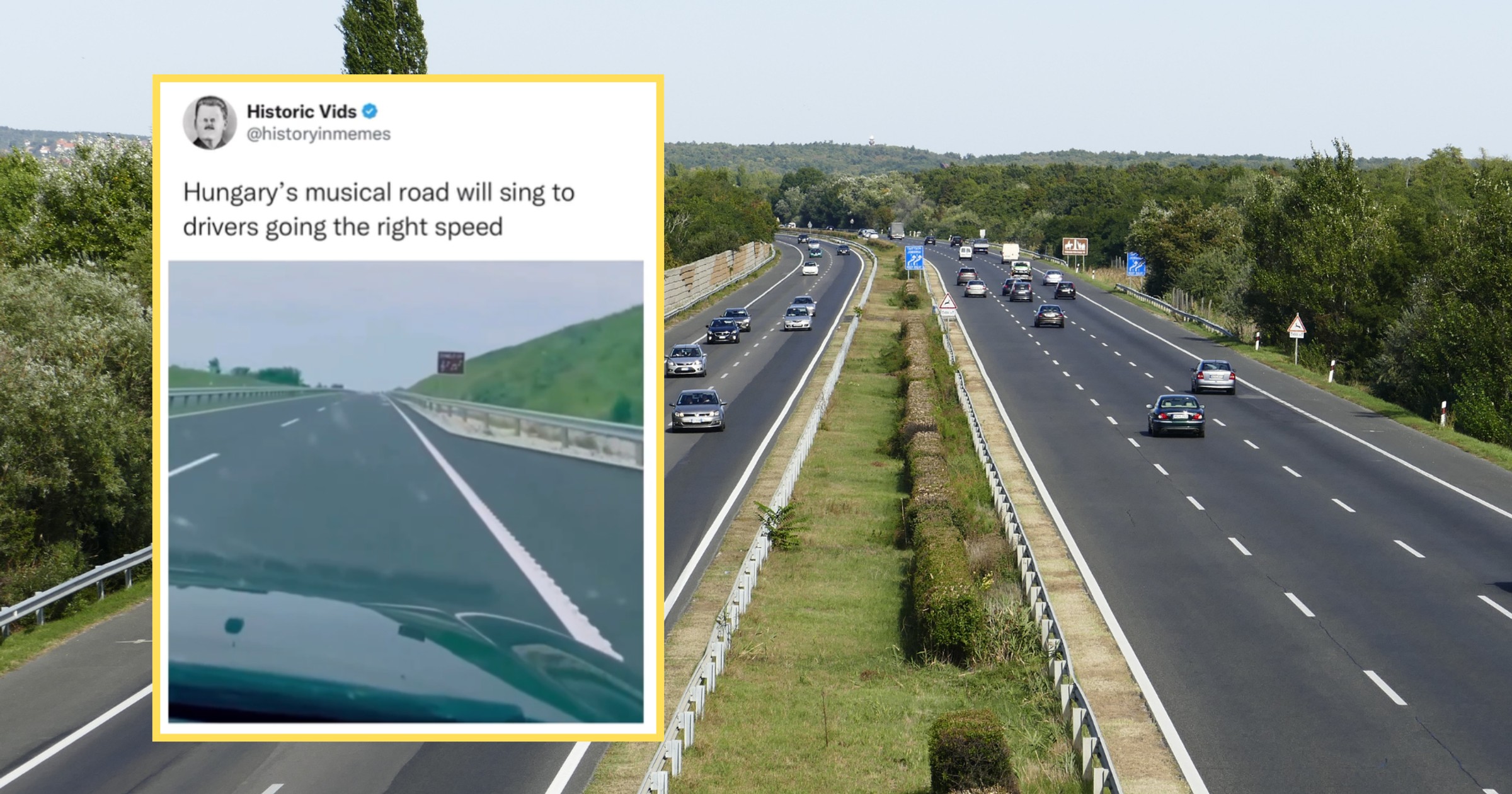 'Grająca" autostrada na Węgrzech. Mieszkańcy mają jej dość (fot. screen: instagram.com/historyinmemes)