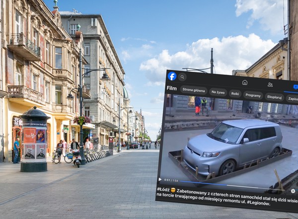 Kuriozalna sytuacja w Łodzi. Drogowcy wylali beton wokół auta. Tylko czy pojazd stał tam przez przypadek?