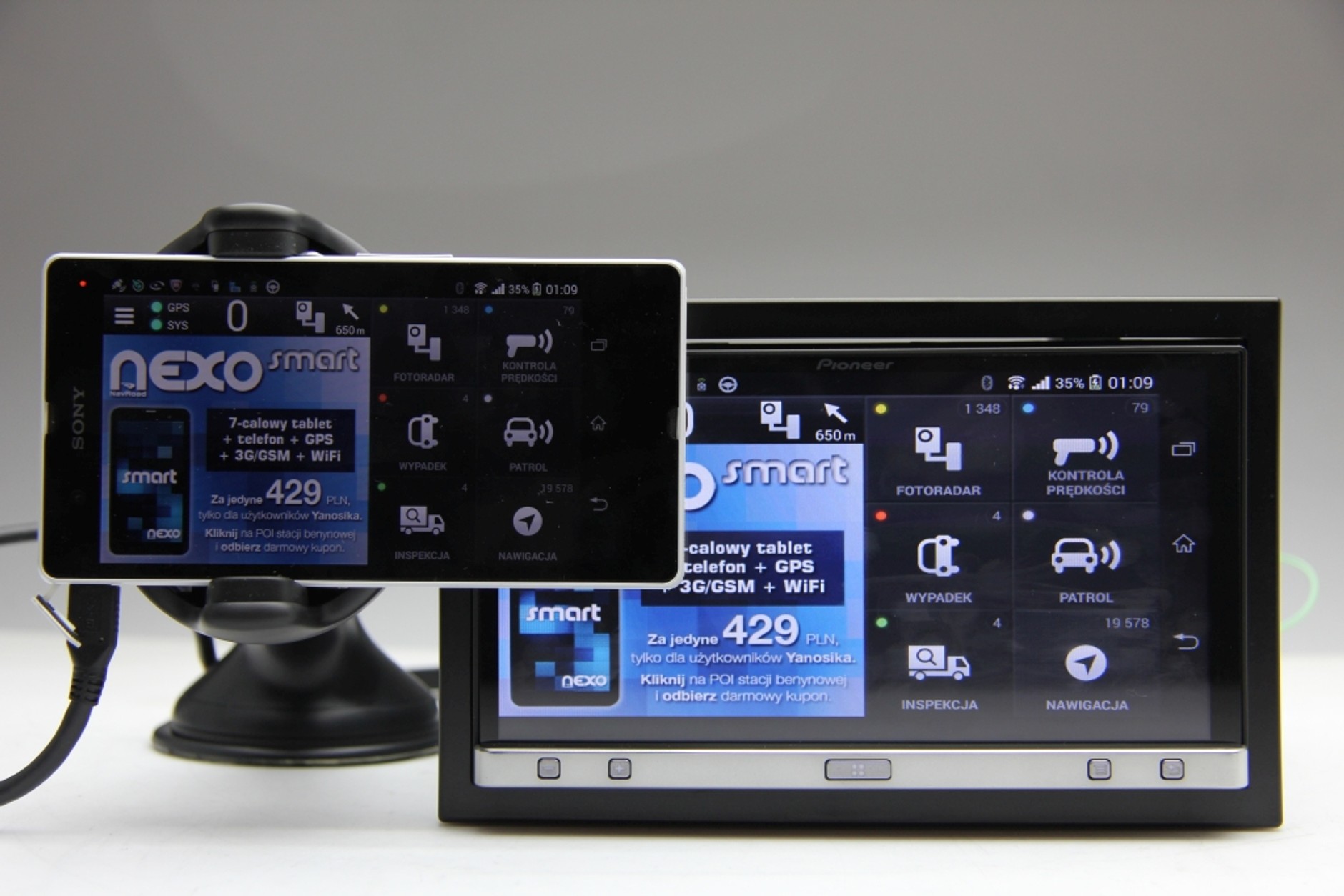 Yanosik, Pioneer SPH-DA110 i tryb MirrorLink. Działa bez zarzutu.