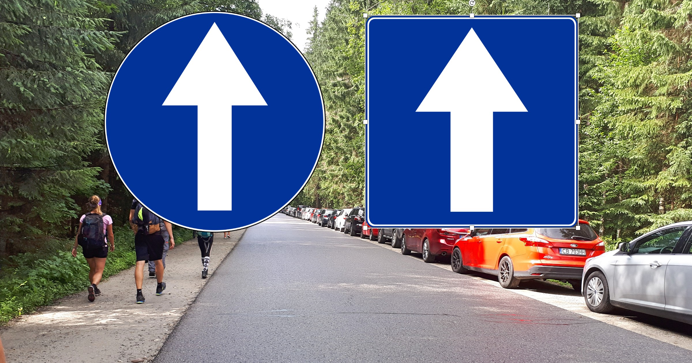 Znaki D-3 i C-5 różnią się tylko kształtem tarczy. Ich znaczenie jest całkowicie różne