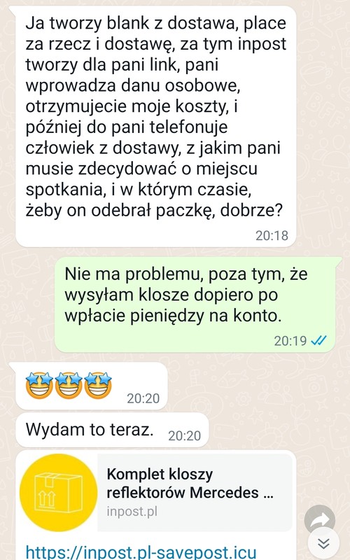 Korespondencja z oszustem na WhatsApp