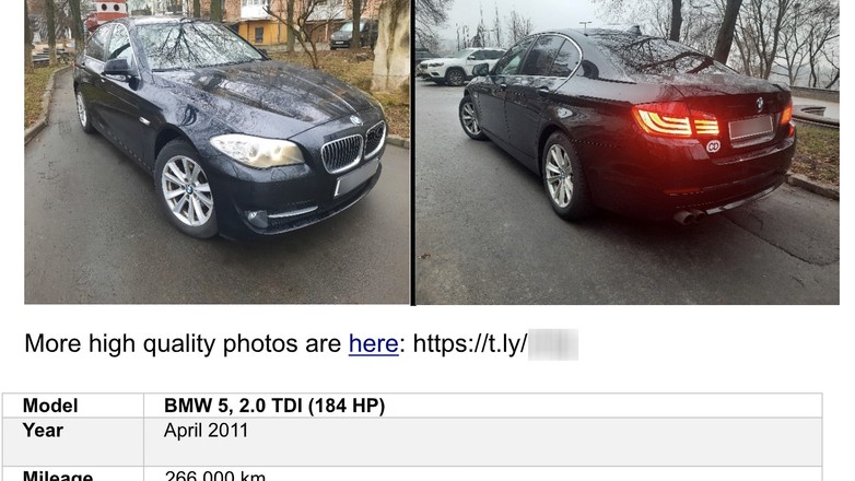 Sfałszowane ogłoszenie sprzedaży BMW serii 5 F10