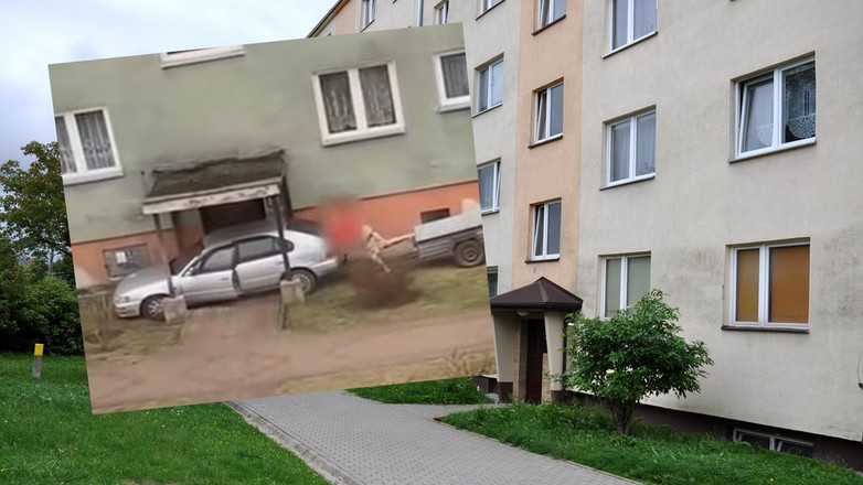 Samochód "zaparkował" pod klatką w bloku w Iławie (screen: Info Iława/Youtube.com)