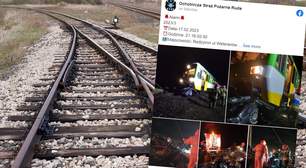 Ktoś zostawił samochód na torach kolejowych w Radzyminie (facebook.com/OchotniczaStrażPożarnaRuda)