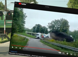 Pociąg rozbija naczepę ciężarówki. Nagranie dla ludzi o mocnych nerwach
