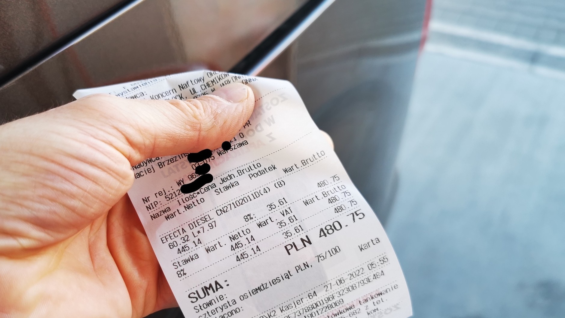 Rachunek za tankowanie na stacji Orlen – bez zniżki