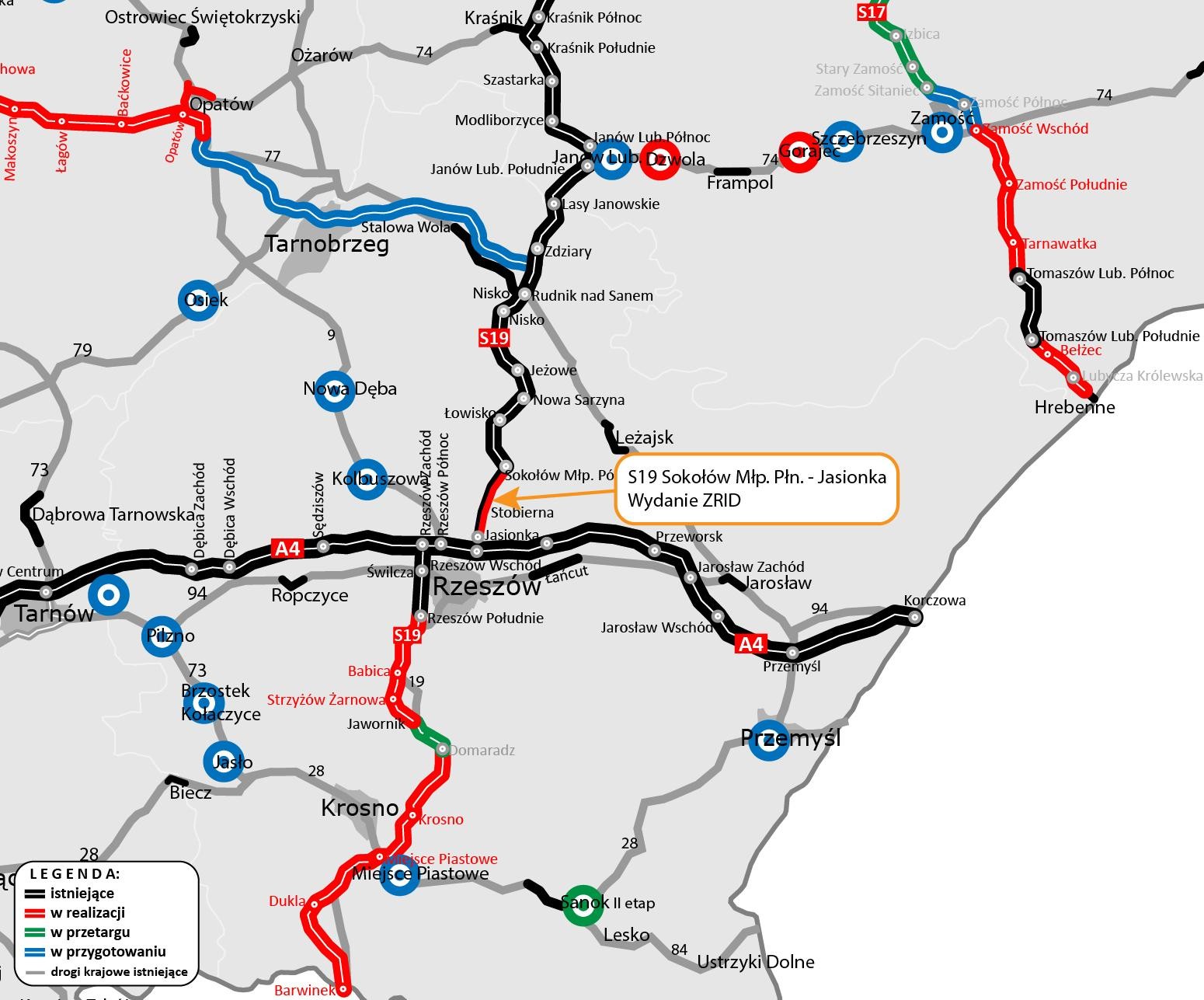 Mapa S19 Sokołów Małopolski Północ — Jasionka
