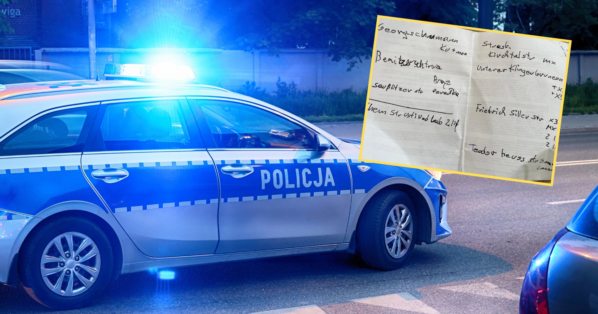 Policjanci, którzy weszli do kryjówki złodziei samochodów w Lublinie, znaleźli kartkę A4 (screen: Polizei Sachsen)