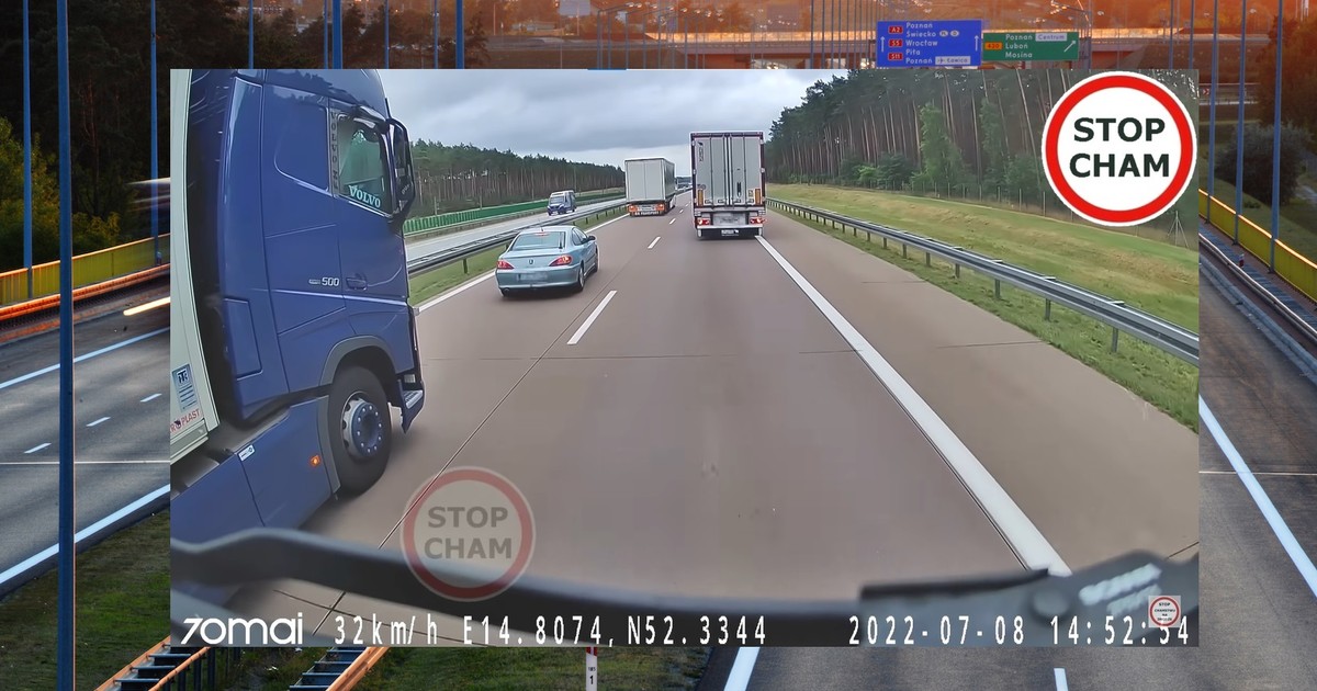 Wyprzedzał pasem awaryjnym i hamował. Kierowcy TIR-ów dali mu nauczkę 