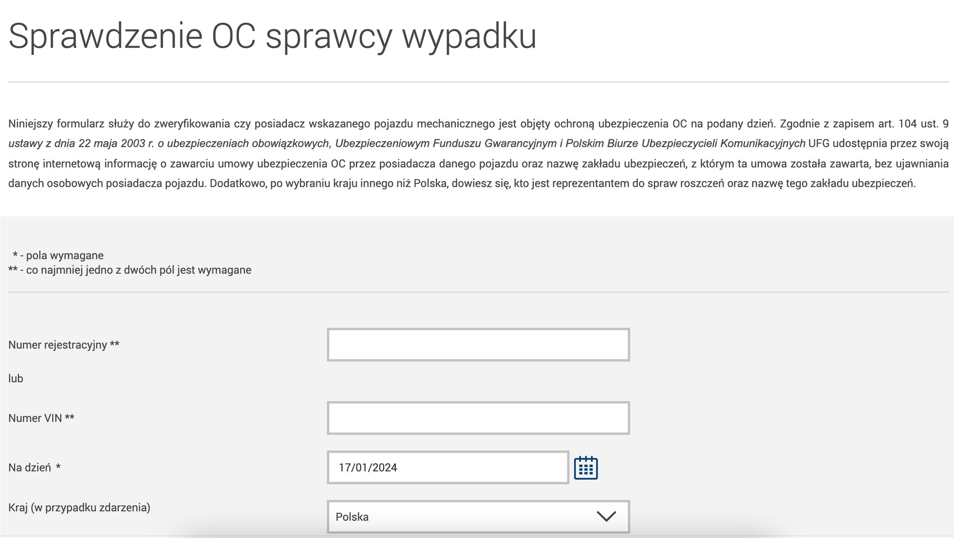 Sprawdzenie ważności OC pojazdu