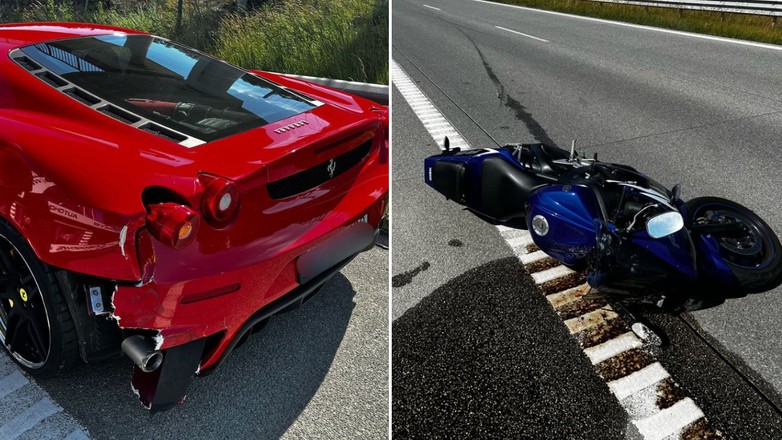 Motocyklista najechał na Ferrari
