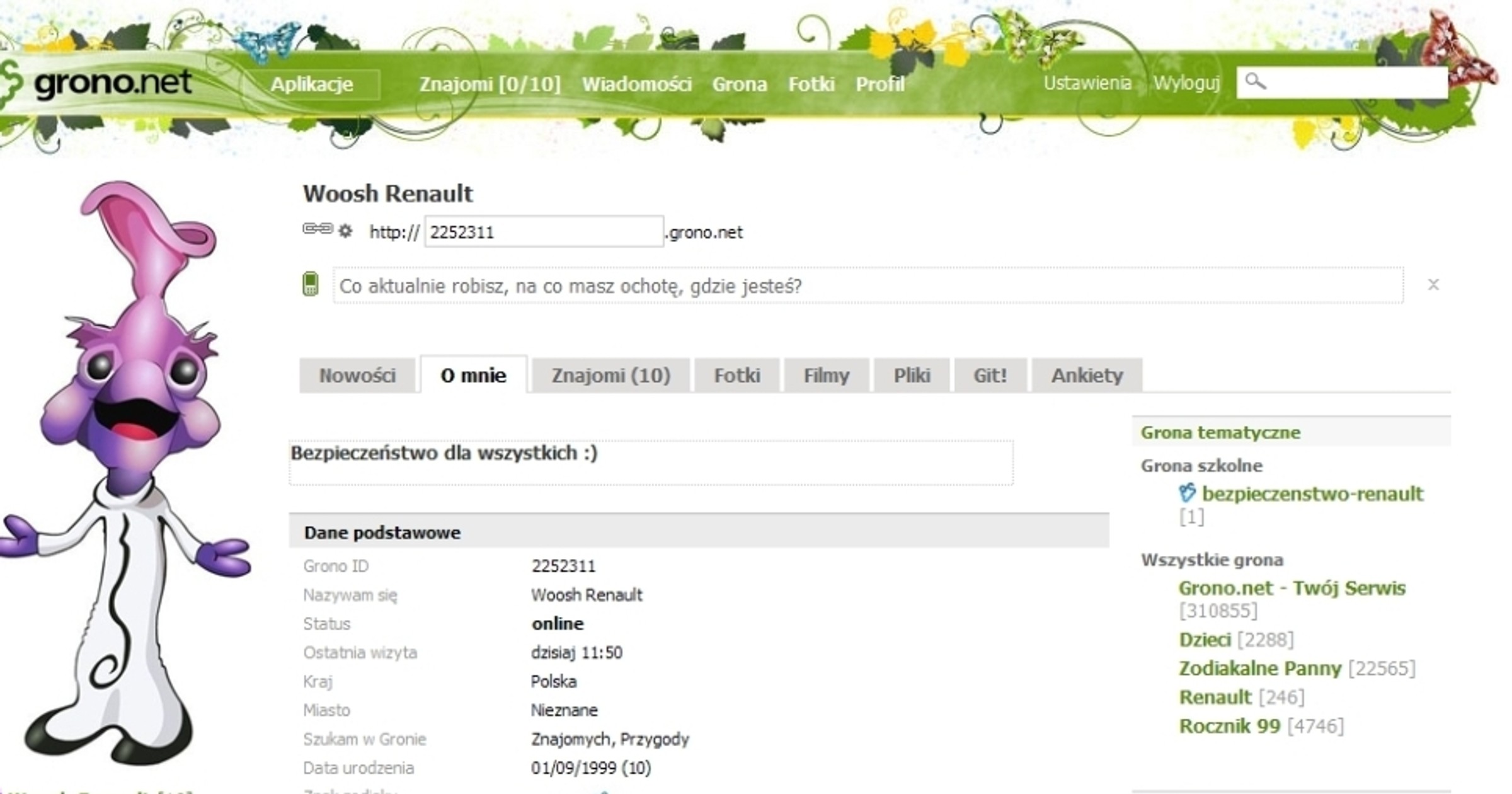 Bezpieczeństwo z Renault - Kosmita Woosh na portalu społecznościowym