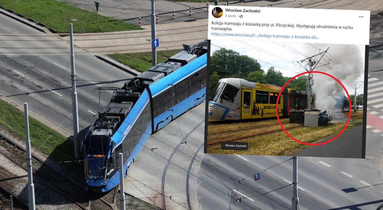 Nietypowa kolizja we Wrocławiu. Tramwaj zderzył się z kosiarką do trawy