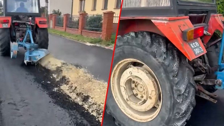 Rolnik zaorał asfalt