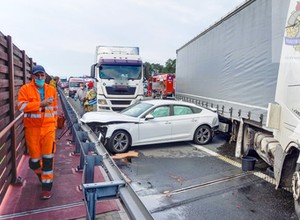 Karambol na autostradzie A2 w kierunku Warszawy