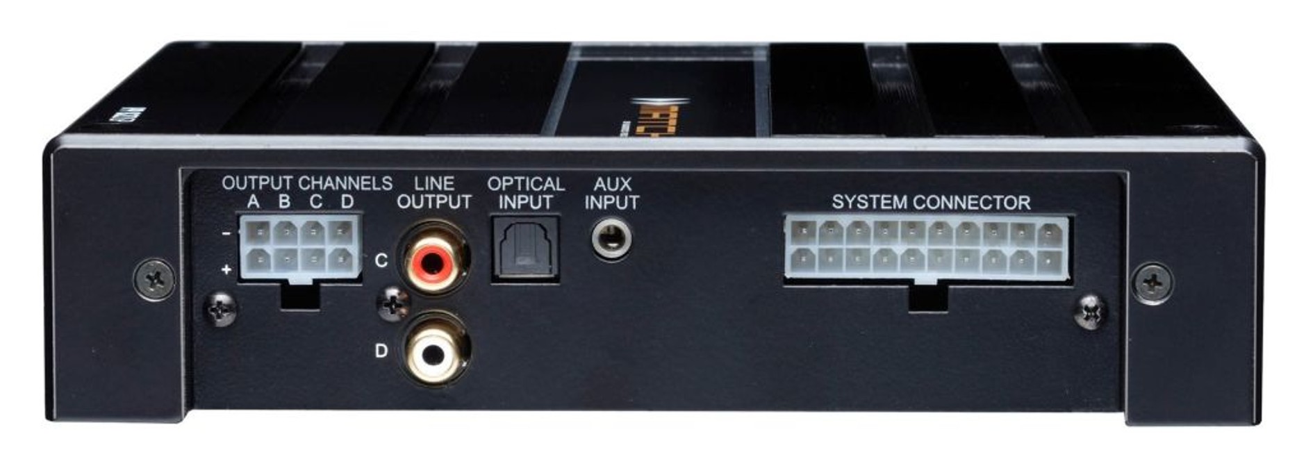 Panel połączeniowy 8 kanałowego wzmacniacza.