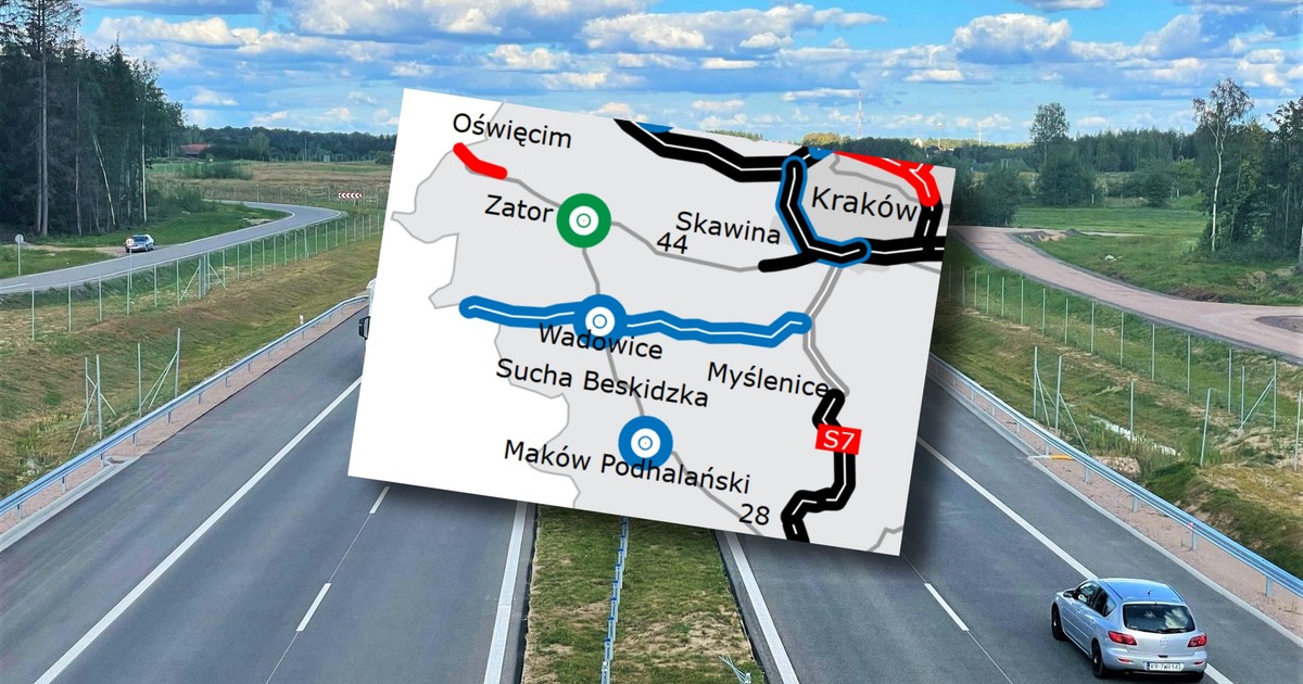 Droga ekspresowa (zdjęcie poglądowe) z mapą trasy S52