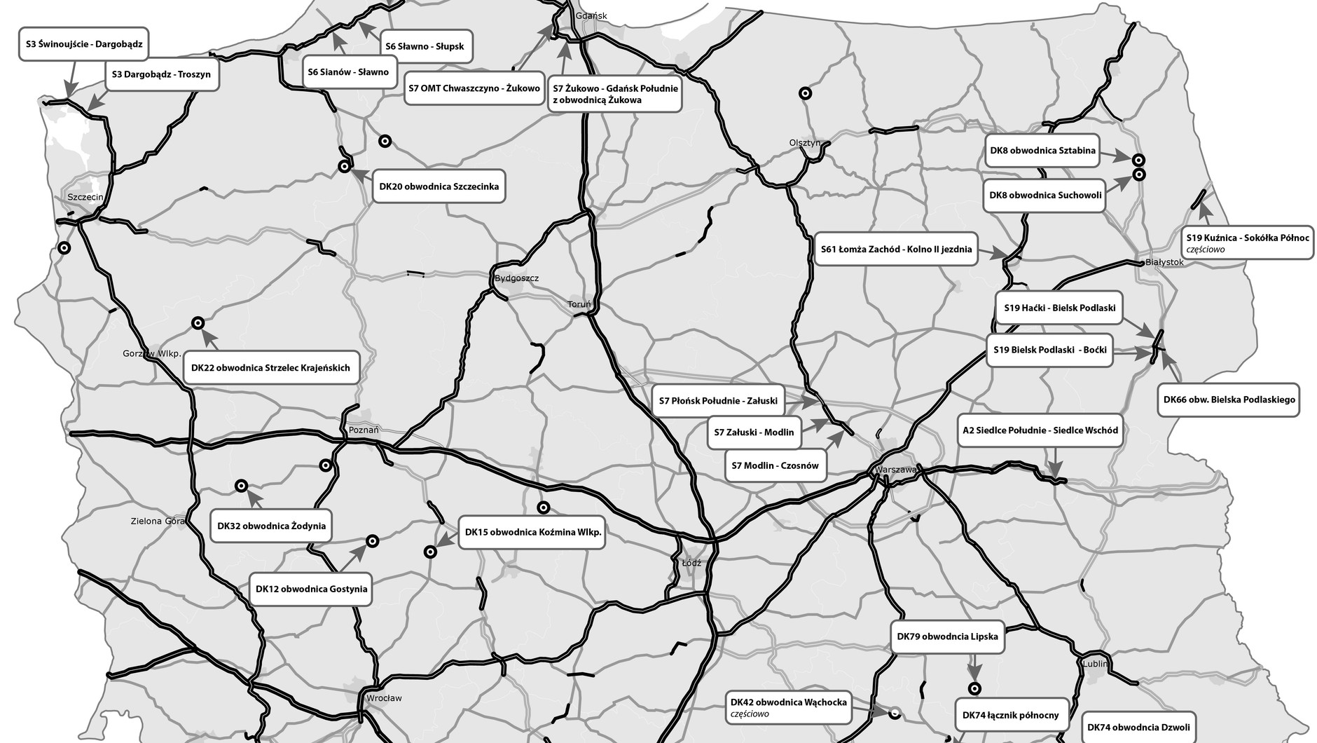Nowe drogi 2025 r. - mapa