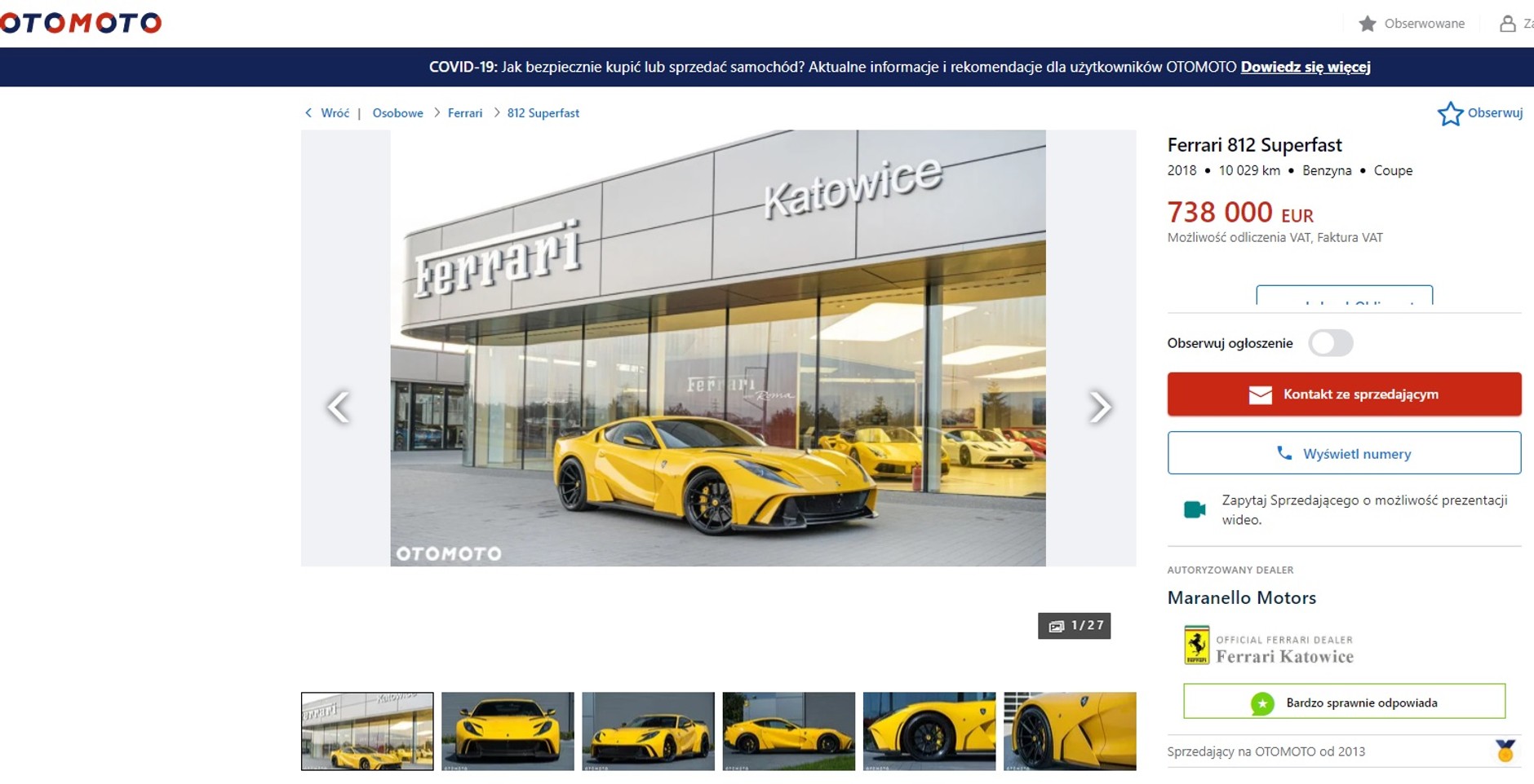 Ferrari 812 Superfast – 738 tys. euro