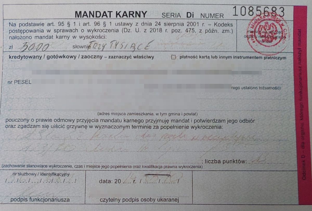 Mandat na 3 tys. zł wystawiony w Chełmie