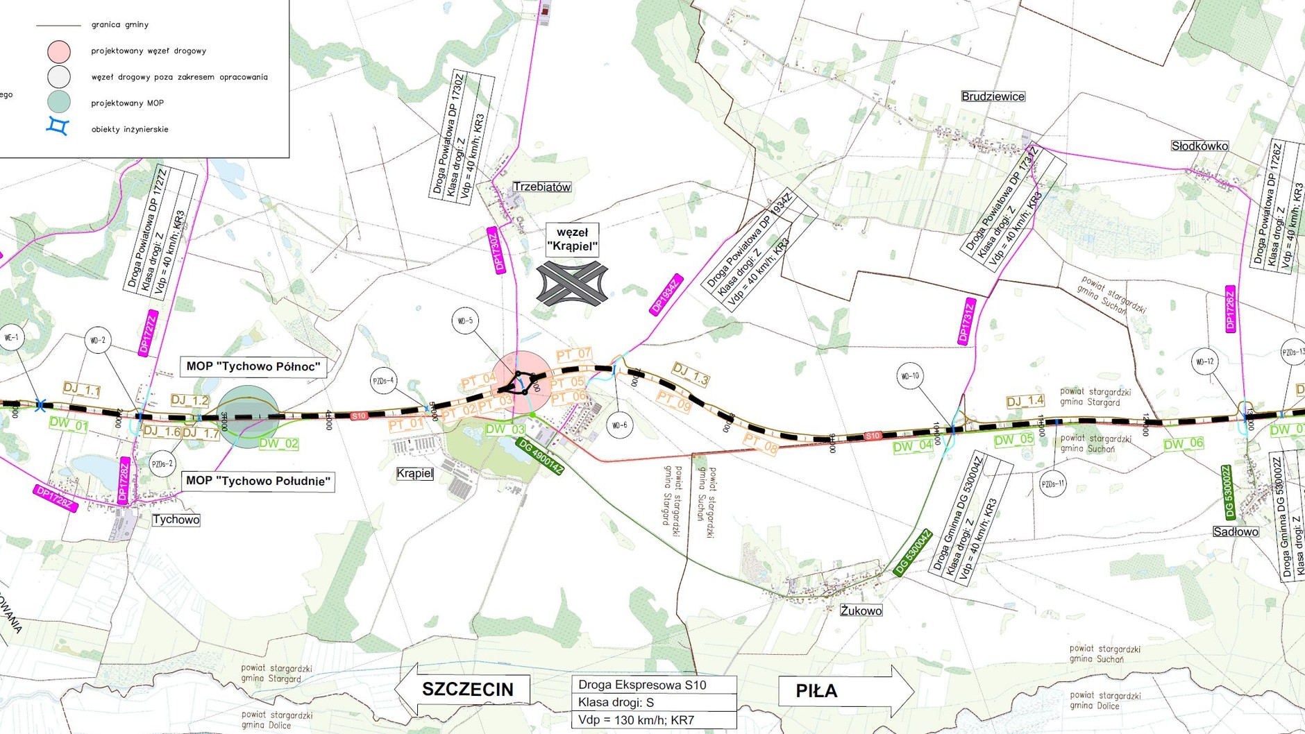 Droga S10. Plan orientacyjny odcinka Stargard-Suchań