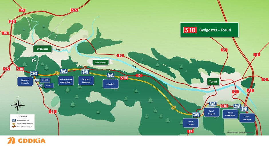 S10 Bydgoszcz - Toruń mapa 2024