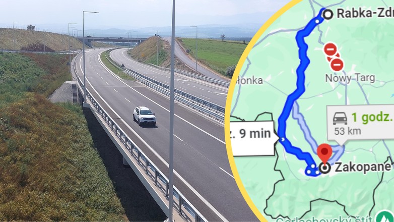 Tak obecnie Google Maps prowadzi do Zakopanego. Nowej zakopianki jeszcze "nie widzi" (Screen: Google Maps)