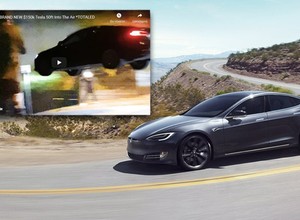 Kierowca sprawdził, czy Tesla Model S potrafi latać. Potrafi, ale lądować już nie [Wideo]